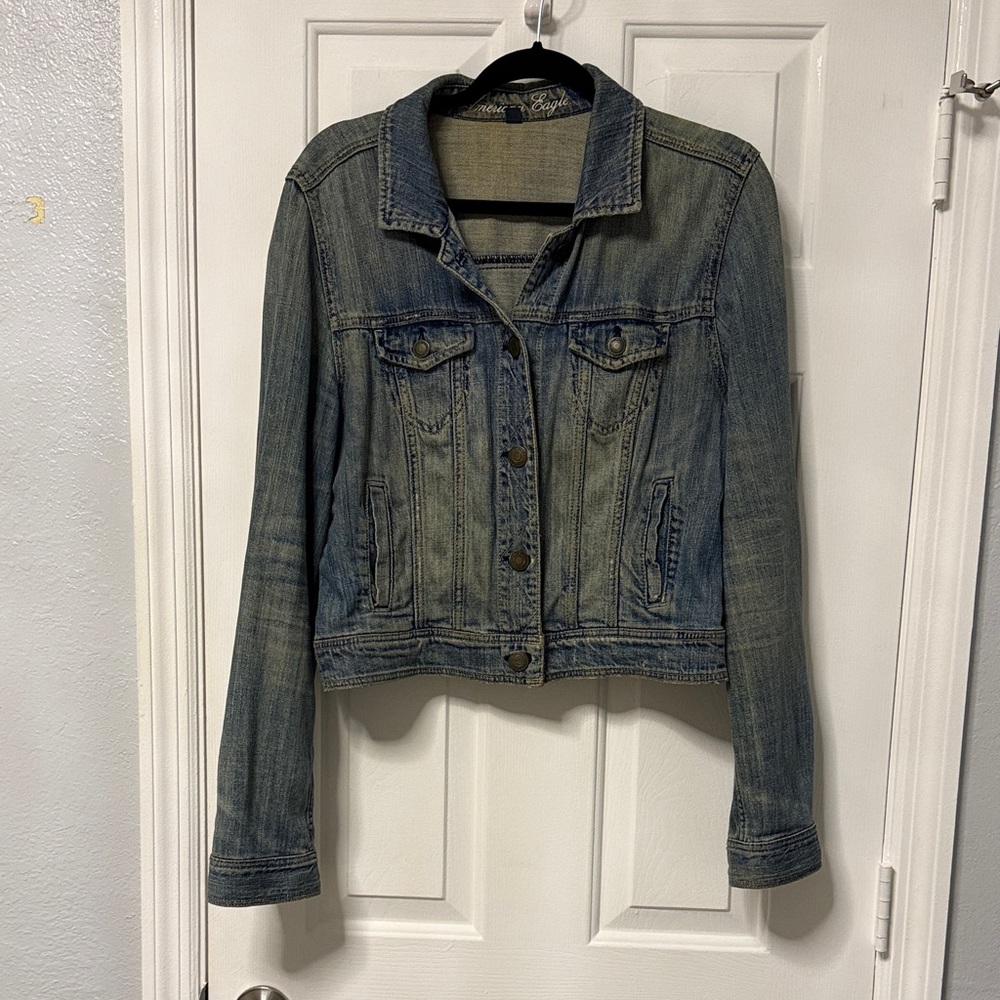 Cropped Distressed Denim Jacket